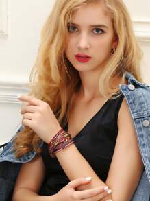 1pc Fashionable Personalized Round Metal Charm Multi-Layer Snake Skin Leather Wrap Bracelet, Gift For Girlfriend/Mom - Can Be Worn In Any Position On The Wrist