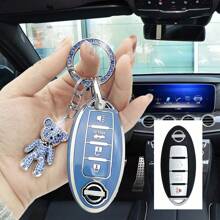 粉色时尚水钻钥匙链 + 旋转粉色泰迪熊 + TPU 钥匙扣，带钥匙链，适用于 Nissan Altima Coupe、Armada、GTR、Maxima、Murano Cross Cabriolet、Rogue、Versa - 均碼 - 查看 4