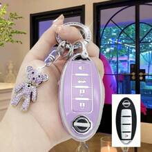 粉色时尚水钻钥匙链 + 旋转粉色泰迪熊 + TPU 钥匙扣，带钥匙链，适用于 Nissan Altima Coupe、Armada、GTR、Maxima、Murano Cross Cabriolet、Rogue、Versa - 均碼 - 查看 3