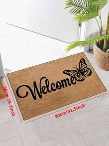 1pc 'Brown Background, Black Openwork Butterfly, Welcome' Doormat, Indoor Mat, Throw Rug, Creative Door Mat, Entryway Themed Mat, Home Decor, Non-Slip Floor Rug Mat, Bedroom Accessories, Photo Props, Outdoor Decor, Throw Rug, Area Rug, Gift - Multicolor - View 7