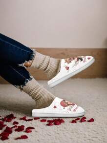 1 Pair Custom Valentine's Day Couple Photo Slippers, Personalized Fur Slippers With Cupid And Heart Design, Unique Romantic Gift For Him And Her, Featuring Male Cupid Shooting Arrow Of Love To Female Partner, Add Your Names And Photos, Cozy Warm And Soft Slippers For Lovers Valentine Gift - Multicolor - View 6