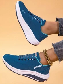 أحذية نسائية بكعب جذابة ، أحذية رياضية بقاعدة للتقوية ، أحذية مشي عادية رياضية - الأزرق - مشاهدة 2