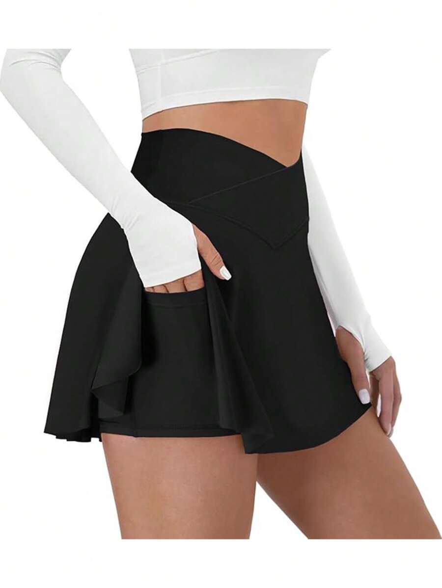 Women's Outdoor Exercise Sports Cross High Waist Skirt, Slimming, With Pockets, Looks Like Shorts, Spring/Summer