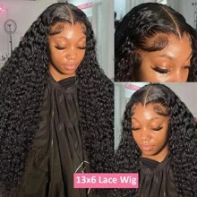 bling hair Brazilian Deep Wave Lace Front Wig Transparent 4x4 Closure Human Hair Wigs For Women Pre Plucked 100% Human Hair Curly Lace Frontal Wigs - Tự nhiên & Đen - Xem 5