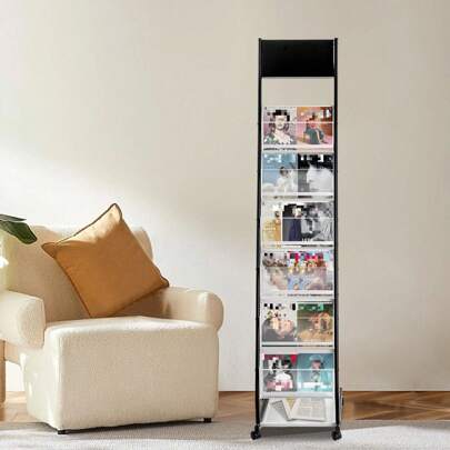 CNCEST 6 Layers Magazine Rack, Floor Standing Brochure Display Stand, Literature Rack With 4 Wheels, Pamphlets Display Stand For Exhibitions, Offices, Reception Rooms Gifts