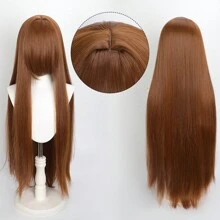 Karida Parrucca da cosplay lunga in fibra sintetica con frangia, parrucca da cosplay universale per capelli lisci a strati, resistente al calore, ad alta densità, aspetto naturale, 35 pollici/90 cm, parrucca sintetica extra lunga per donne, parrucche da cosplay artificiali per feste, Ognissanti, Natale, verde, arancione, rosa, blu, nero