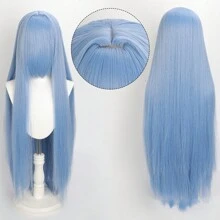 Karida Parrucca da cosplay lunga in fibra sintetica con frangia, parrucca da cosplay universale per capelli lisci a strati, resistente al calore, ad alta densità, aspetto naturale, 35 pollici/90 cm, parrucca sintetica extra lunga per donne, parrucche da cosplay artificiali per feste, Ognissanti, Natale, verde, arancione, rosa, blu, nero