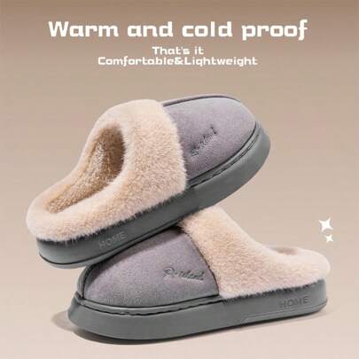 Fuzzy Flip Flops With Thick Soft Sole For Couples, Autumn/Winter