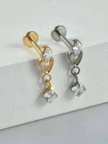 1PC Titanium Internally Threaded Waterdrop Dangle Labret Double Chain Dangle Top Helix Cartilage Piercing Ear Tragus Daith Earrings Jewelry