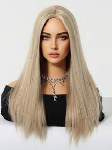 女士合成暖棕色金色长直假发，适合角色扮演、派对、日常佩戴，自然中分，耐热纤维材质。（请注意佩戴和保养方式，由于拍摄时的光线和角度原因，实际产品颜色可能与图片略有差异。） - 金色 - 查看 7