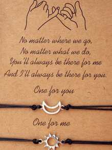 1 对太阳和月亮手链，创意友谊/情侣手工编织腕带，男女皆宜 - 彩色 - 查看 15