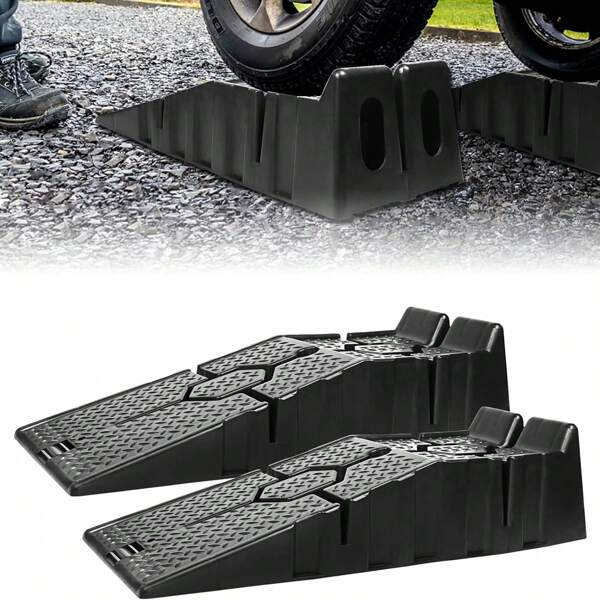Aufun 2er-Set Kunststoff Auffahrrampe Schwarz, Schwerlast Rampe Bis 2500 Kg/2.5T,Breite Bis 330 Mm, KFZ Rampe, Mit Überfahrschutz