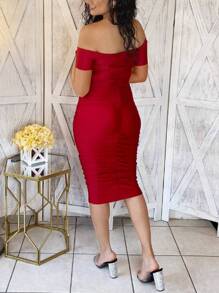Vestido de Coquetel Plissado com Ombro à Mostra, Elegante e Sexy para Mulheres, Vestido para Convidado de Casamento