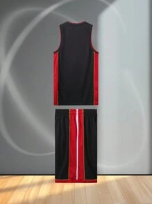 Men's V-Neck Sleeveless Customized Printed Simple Top And Shorts Casual Suit Set - Black - View 4