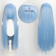 Karida Parrucca da cosplay lunga in fibra sintetica con frangia, parrucca da cosplay universale per capelli lisci a strati, resistente al calore, ad alta densità, aspetto naturale, 35 pollici/90 cm, parrucca sintetica extra lunga per donne, parrucche da cosplay artificiali per feste, Ognissanti, Natale, verde, arancione, rosa, blu, nero