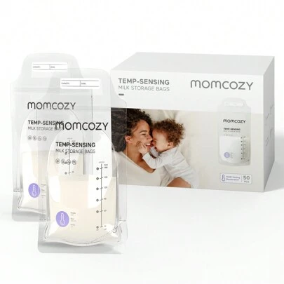  Momcozy Breastmilk Storing Bags 180ml, Temp-Sensing Discoloration Milk Storing Bags For Breastfeeding, Disposable Milk Storage Bag With Self Standing, No-Leak Milk Freezer Storage Pouches