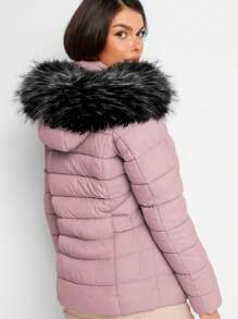 Shendy Vendy Women's Warm Polyester Jacket With Fur Collar - Pale Pink 1 - View 4