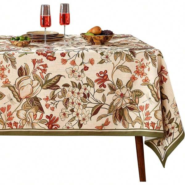 1 pieza Mantel rectangular estilo casa de campo con flores, mantel de lino con flores de colores adecuado para decorar la sala de estar, la cocina, el comedor, fiestas, picnics, decoración del hogar