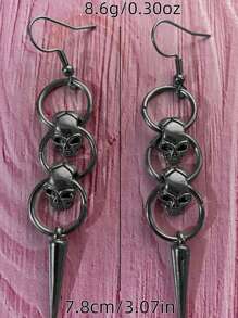 2pcs Gothic Personalized Silver Copper Skull Rivet Round Hoop Earrings, Suitable For Men And Women, Daily Wear, Party, Gathering - Silver - View 6