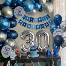 30th Birthday Decorations Men, Navy Blue Silver 30th Birthday Balloons With Happy 30th Birthday Banner, Confetti Balloon Foil Number 30 Foil Balloons ​For Men Women 30th Birthday Party Decorations - 30 - View 4