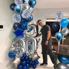 30th Birthday Decorations Men, Navy Blue Silver 30th Birthday Balloons With Happy 30th Birthday Banner, Confetti Balloon Foil Number 30 Foil Balloons ​For Men Women 30th Birthday Party Decorations - 30 - View 3