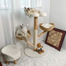 BingoPaw Climbing Tree Tower Cat Scratching Post For Indoor Cats Kitten Play Tower Activity Centre Climbing Stand With Dangling Ball - Wood+White - View 6