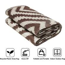 Outdoor Patio Rugs Waterproof Large Plastic Straw Rugs Reversible Portable Picnic Blanket Easy Cleanning Camping Mat Outdoor Area Rug For Garden Balcony Deck - 咖啡棕 - 查看 6