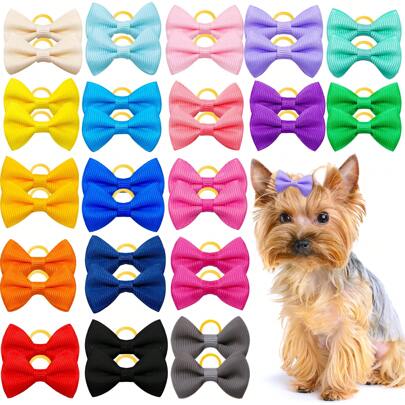 20pcs Bow Decor Random Pet Rubber Band