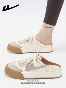 1 双 WARRIOR 女式系带设计帆布便鞋，低帮休闲户外平底透气轻便滑板风格运动鞋，时尚舒适的厚底女士跑步鞋 - 棕色 - 查看 8