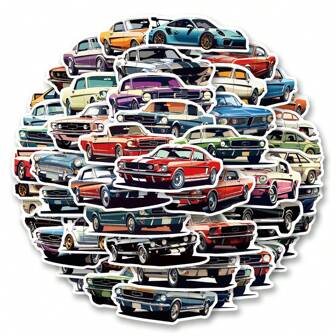 50pcs Vintage Classic Car Stickers, Cartoon Graffiti Waterproof Vinyl Stickers For Water Bottles, Laptops, Phones, Skateboards, Guitars, Luggage, Scrapbooks, Helmets, Suitable For Kids, Teens, Adults Party Decoration And Gifts