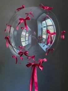 2/4/8个透明泡泡气球，配玫瑰红、浅粉色、黑色、粉色蝴蝶结装饰，浪漫蝴蝶主题气球套装，塑料材质，无需电源，适用于婚礼、订婚、情人节、生日、新年庆祝 - 彩色 - 查看 21