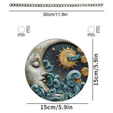 1 pezzo Piatto rotondo decorativo in acrilico colorato e vintage, con disegno di luna e stelle, per decorazione d casa