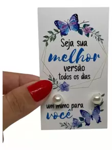 100 Lembrancinhas Tags + Brincos Seja Sua Melhor Versão Mimo Borboleta Azul