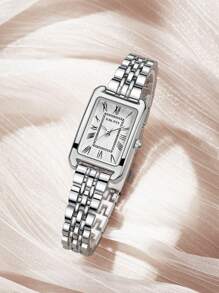 Women's Watches, Minimalist Casual Business Versatile, Roman Numerals High-End Luxury French Vintage Rectangle Stainless Steel Band Quartz Watch, Gift For Girlfriend Or Mother - Silver - View 7