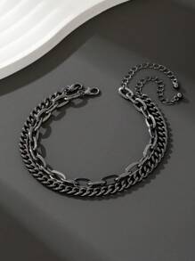 2pcs Hip-Hop Punk Retro Gun & Black Metal Chain Anklets For Men