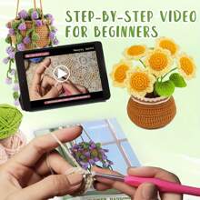 Crochet Kit For Beginners, 3Pack Hanging Potted Plants, Sunflower Crochet Starter Kit With Easy To Follow Tutorials For Adults Birthday Gift, Home Decor