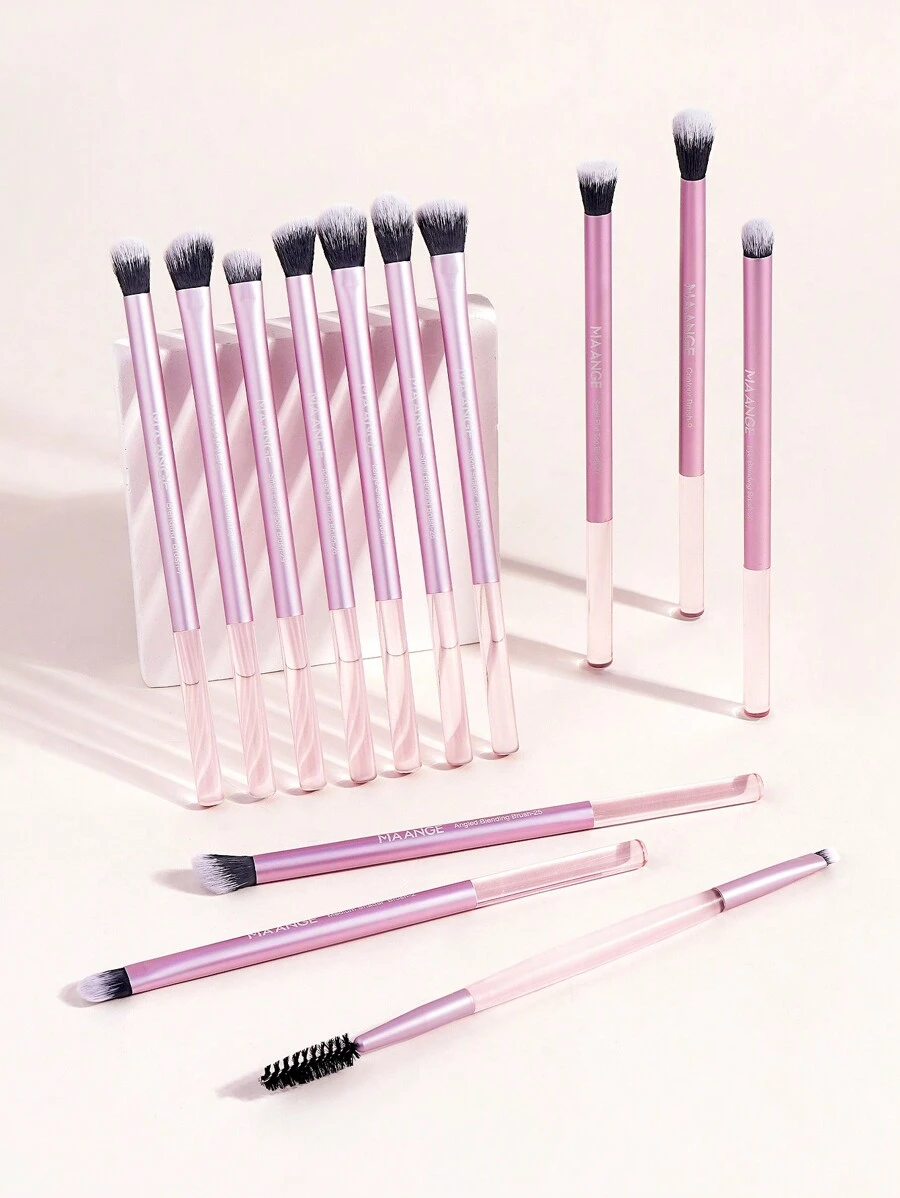 MAANGE 13Pcs Professional Eye Long Aluminum Tube Makeup Brushes,Eyeshadow Brush Contour Brush Highlight Brush Blending Brush Nose Contour Brush Concealer Brush Smudge Brush Eyebrow Brush Eyelash Brush,Makeup Brushes With Soft Fiber And Skin Friendly For Easy Carrying,Brushes For Travel,Gift For Women&Girls - 粉色 - 查看 1