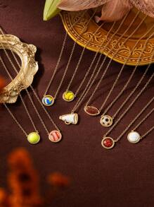 1pc Sports Series Women's Cheerleader Shell Necklace, Copper Plated, Suitable For Casual And Sports Occasions - Gold - View 1