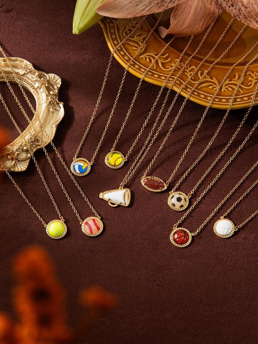 1pc Sports Series Women's Cheerleader Shell Necklace, Copper Plated, Suitable For Casual And Sports Occasions - Gold - View 1