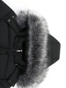 Manteau matelassé épais à capuche amovible et col en fausse fourrure pour femmes, idéal pour l'hiver - Noir - Voir 4