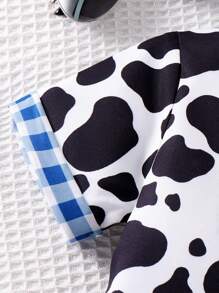 2pcs/Set Young Boys' Casual Short Sleeve Shirt + Denim Shorts Outfit, Lightweight Summer - Blue - View 6