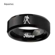 Custom Handwriting Letter NAME 12 Zodiac Signs Stainless Steel Ring With Luxury Velvet Box For Couple Men And Women