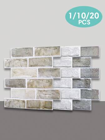 COMMOMY 常见的 1 件/10 件/20 件 3D 墙板粘贴在瓷砖上，卧室砖块剥离粘贴瓷砖，12 英寸 X 12 英寸 PVC 墙贴，客厅装饰，仿砖墙，农舍墙壁装饰