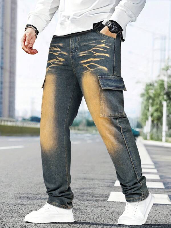 Men's Fashionable All Season Casual Outdoor Activity Street-Style Versatile Comfortable Multi-Pockets Retro Denim Jeans