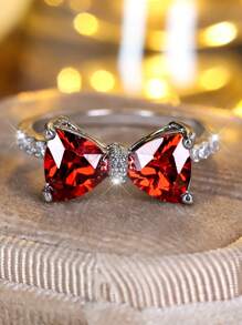 Vanel 1 Stück modischer silberner Schleife Design Kubikzirkonia Ring, Verlobungsring, Ehering, Versprechen Ring, Jahrestags-Geschenk Valentinstag, Mutter, Muttertag, Geschenk