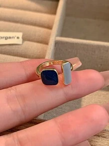 6 件套女士可调节开口戒指，带仿绿宝石，简约设计，奢华