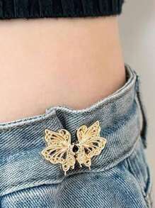 1 pieza Hebilla de cinturón hueca con mariposa, clip desmontable duradero y de moda para jeans, faldas, pantalones. Adecuado para estudiantes femeninas, con un broche de imitación de perla, para ajustar el cinturón o usar como accesorio de ropa.