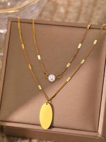 DIY Engraved Text Layered Necklace For Women With Pearl Pendant Choker - Multicolor - View 5