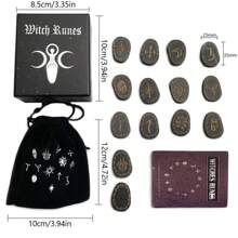 Juego de piedras rúnicas de madera Juego de runas de brujas 14 piezas Símbolo de runa grabado para adivinación - Negro - Ver 8
