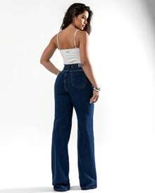 Wide Leg Jeans With Elastane - Dark Wash - View 5